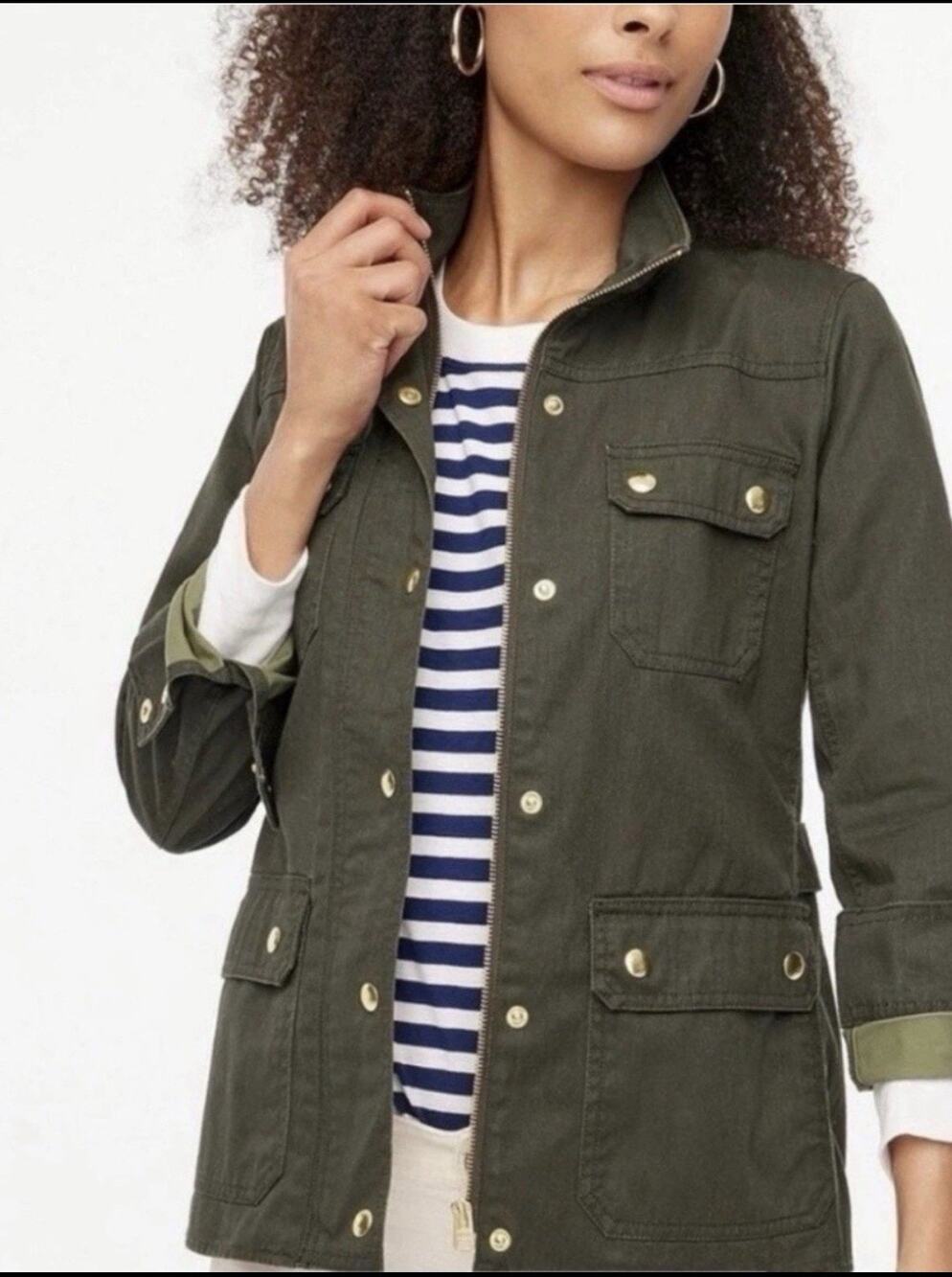 J.Crew Downtown Field Jacket XS Brown Waxed Cotton Utility Barn Coat Gold Snap